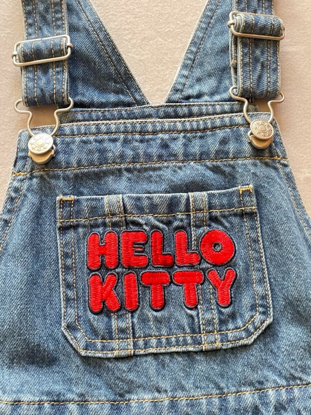Hello Kitty Sanrio Girls 4T Denim Overalls Eiffel Tower Bicycle - Picture 3 of 10